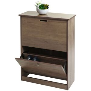 Mendler Meuble À Chaussures Hwc-K45, Armoire À Chaussures, 81x60x25cm 2 Abattants, Mdf En Paulownia Certifié Mvg Gris-Brun - Publicité