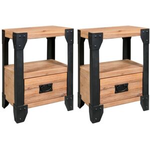 Vidaxl Tables De Chevet 2 Pcs Bois D'acacia Massif Acier 40x30x54 Cm - Publicité