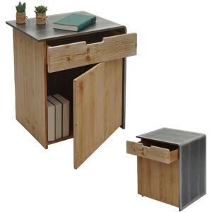 Mendler Commode Hwc-L76, Table De Chevet D'appoint, Bois Massif Industriel Certifié Mvg 60x50x40cm, Naturel Avec Aspect Métal - Publicité