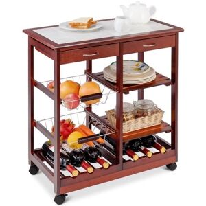 Chariot De Cuisine Desserte À Roulettes En Bois Etagère De La Cuisine Avec Tiroir Etagère Vin Et Un Porte Serviette 67x37x76cm Bai - Publicité