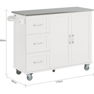 Sobuy Fkw30-Ii-W Desserte Sur Roulettes, Meuble Chariot Avec 3 Tiroir Et 1 Grande Armoire De Rangement, Plateau En Acier Inox - Publicité