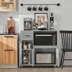 Sobuy Fsb78-Hg Meuble Micro-Ondes Buffet Commode Sur Roulettes Armoire De Cuisine Multi-Rangement Avec 3 Portes, 1 Tiroir, 1 Compartiment, Gris - Publicité