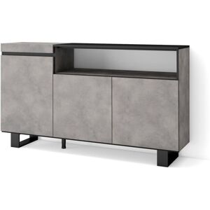 Skraut Home Buffet Salon Et Cuisine, Meuble De Rangement, Commode, 150x87x35cm, 3 Portes, Design Industriel, Style Moderne, Ciment - Publicité