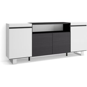 Skraut Home Buffet Salon Et Cuisine, Meuble De Rangement, Commode, 200x87x35cm, 4 Portes, Design Industriel, Style Moderne, Blanc Et Noir - Publicité