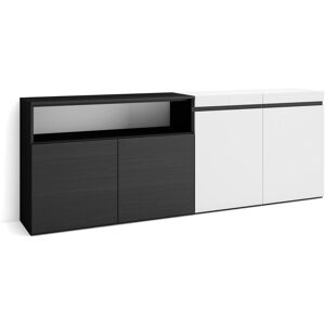 Skraut Home Buffet Salon Et Cuisine, Meuble De Rangement, Commode, 200x75x35cm, 4 Portes, Meuble Chaussure, Style Moderne, Blanc Et Noir - Publicité