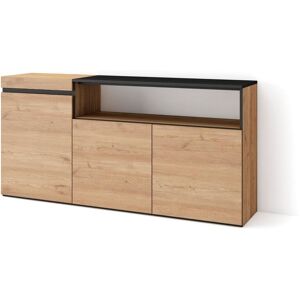 Skraut Home Buffet Salon Et Cuisine, Meuble De Rangement, Commode, 150x75x35cm, 3 Portes, Meuble Chaussure, Style Moderne, Chêne Et Noir - Publicité