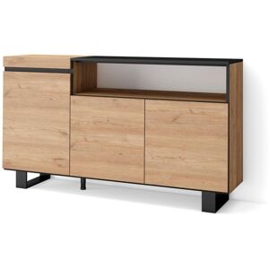 Skraut Home Buffet Salon Et Cuisine, Meuble De Rangement, Commode, 150x87x35cm, 3 Portes, Design Industriel, Style Moderne, Chêne Et Noir - Publicité