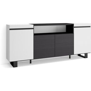 Skraut Home Buffet Salon Et Cuisine, Meuble De Rangement, Commode, 200x87x35cm, 4 Portes, Design Industriel, Style Moderne, Blanc Et Noir - Publicité