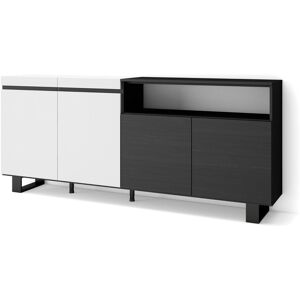 Skraut Home Buffet Salon Et Cuisine, Meuble De Rangement, Commode, 200x87x35cm, 4 Portes, Design Industriel, Style Moderne, Blanc Et Noir - Publicité