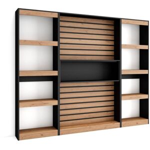 Skraut Home Étagère Bibliothèque, Étagère De Rangement, 230x186x25cm, Salon Salle À Manger Bureau, Salon, Bureau, Style Moderne, Chêne Et Noir - Publicité