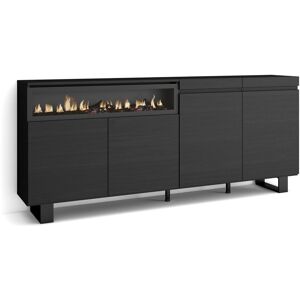 Skraut Home Buffet Salon Et Cuisine, Meuble De Rangement, Commode, 200x87x35cm, 4 Portes, Cheminée Électrique, Design Industriel, Style Moderne, Noirs - Publicité