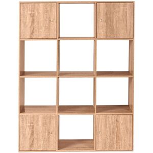 Meuble de rangement cube RUDY 12 cases bois façon hêtre avec portes - Publicité