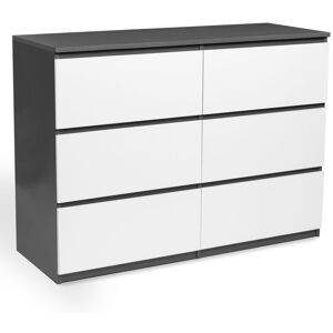 IDMarket Commode 6 Tiroirs Tomi Bois Blanc Et Gris - Publicité