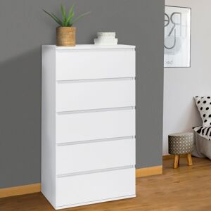 IDMarket Chiffonnier 5 Tiroirs Tomi 60 Cm Bois Blanc Commode Semainier - Publicité