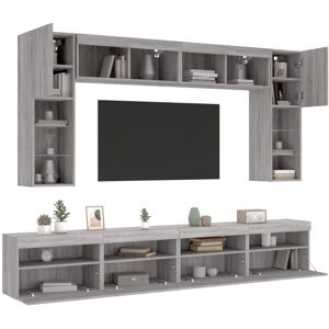 Vidaxl Ensemble De Meubles Tv Muraux 8 Pcs Et Lumières Led Sonoma Gris - Publicité