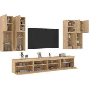 Vidaxl Ensemble De Meubles Tv Muraux 7pcs Et Lumières Led Chêne Sonoma - Publicité