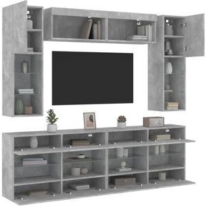 Vidaxl Ensemble De Meubles Tv Muraux 6pcs Et Lumières Led Gris Béton - Publicité