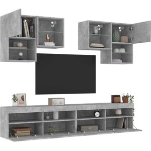 Vidaxl Ensemble De Meubles Tv Muraux 6pcs Et Lumières Led Gris Béton - Publicité