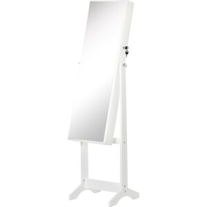 HOMCOM Armoire à bijoux avec miroir multi-rangements design élégant porte verrouillable angle d'inclinaison réglable  46 x 36,5 x 151,5 cm blanc