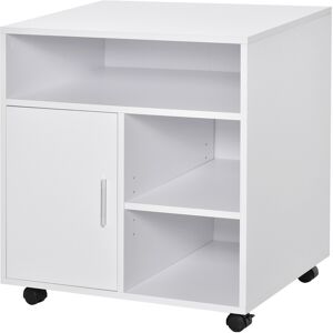 HOMCOM Caisson de Bureau à Roulettes Classeur latéral Mobile Imprimante Bois avec étagères de Rangement Ouvertes et Réglabes 60 x 50 x 65,5 cm Blanc