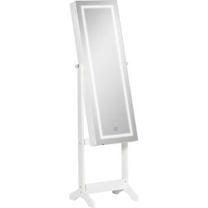 HOMCOM Armoire à bijoux avec miroir à pied multi-rangement inclinaison réglable porte verrouillable éclairage LED dim. 46l x 36,5P x 151,5H cm blanc