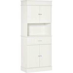 HOMCOM Armoire de cuisine design contemporaine multi-rangement avec 2 placard à portes et grand plateau étagères réglables 74,3 x 39,4 x 183 cm blanc