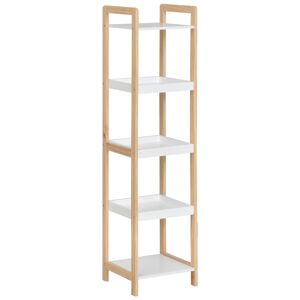 HOMCOM Etagère en Bambou de Salle de Bain étagère Debout 3 paniers + 2 étagères dim. 32L x 30l x 130H cm Beige Blanc