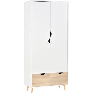 HOMCOM Armoire 2 portes armoire de rangement avec 2 tiroirs multi-rangement panneaux de particules  80 x 40 x 180 cm blanc bois naturel