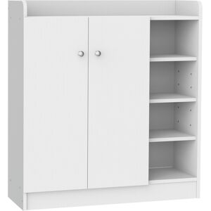 HOMCOM Meuble à chaussures armoire à chaussures avec 4 compartiments ouverts et placard double porte - étagère réglable - 83L x 30l x 90H cm - blanc