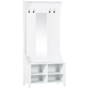 HOMCOM Porte-manteau vestiaire d'entrée banc style néo-rétro dim. 80L x 40l x 170H cm 4 étagères 4 patères MDF panneaux particules blanc