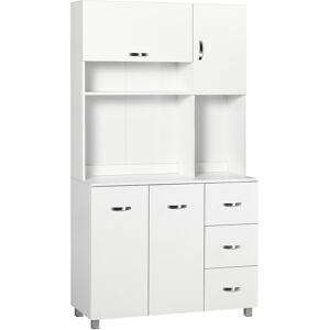 HOMCOM Armoire de cuisine multi-rangements 4 portes 3 tiroirs étagère + grand plateau 100L x 39l x 183H cm MDF blanc