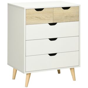 HOMCOM Commode meuble de rangement avec 5 tiroirs  4 pieds biseautés système anti-basculement - 60 x 40 x 77,5 cm