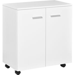 HOMCOM Commode meuble de rangement sur roulettes avec 2 portes étagère interne panneaux de particule 60 x 35 x 65 cm blanc