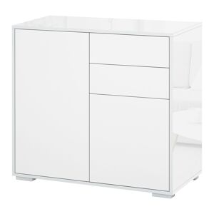 HOMCOM Commode Buffet Meuble de Rangement 2 tiroirs 2 Portes avec étagère 79 x 36 x 74 cm Blanc