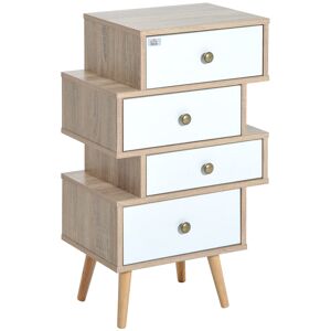 HOMCOM Meuble commode chiffonnier style scandinave 4 tiroirs coulissants 47 x 29,5 x 81 cm coloris blanc bois de chêne