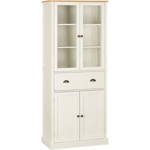 HOMCOM Meuble salle de bain armoire de cuisine buffet 4 portes dont 2 portes vitrées et 1 tiroir hauteur 182,5 cm avec étagères MDF beige   Aosom France