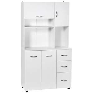 HOMCOM Armoire de cuisine multi-rangements 4 portes 3 tiroirs étagère + grand plateau 89L x 39,5l x 168H cm MDF blanc   Aosom France