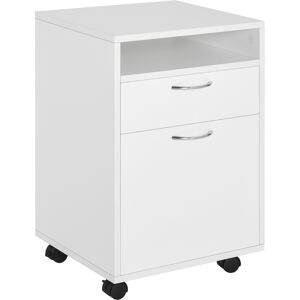 HOMCOM Caisson de bureau mobile  rangement bureau sur roulettes avec niche tiroir et placard  panneaux particules  40 x 35 x 60 cm  blanc