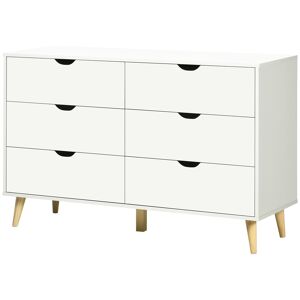 HOMCOM Wide Chest of Drawers, 6-Drawer Storage Organiser Unit with Wood Legs for Bedroom, Living Room, White