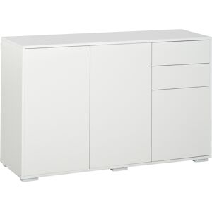 HOMCOM Commode buffet meuble de rangement 2 tiroirs coulissants 3 portes étagère réglable panneaux de particules 117 x 36 x 74 cm blanc