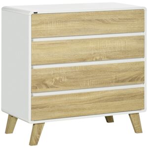 HOMCOM Commode 4 tiroirs design scandinave pour couloir chambre salon salle de bain 80 x 40 x 79,5 cm blanc et aspect bois   Aosom France