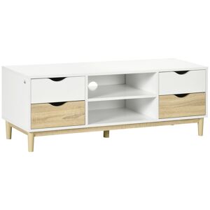 HOMCOM Meuble TV banc TV jusqu'à 55 pouces avec étagères 4 tiroirs passe-câble en bois 120 x 40 x 44,5 cm   Aosom France