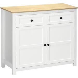 HOMCOM Commode meuble de rangement 2 portes avec étagère réglable en hauteur 2 tiroirs 100 x 40 x 85 cm blanc et aspect bois   Aosom France