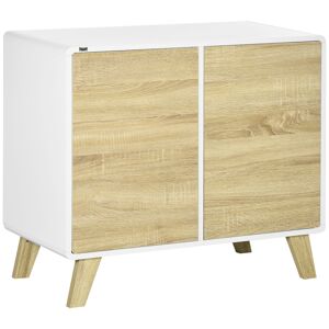 HOMCOM Meuble de rangement commode buffet avec placard 2 portes et 2 étagères réglables 80 x 40 x 70 cm blanc et aspect bois   Aosom France