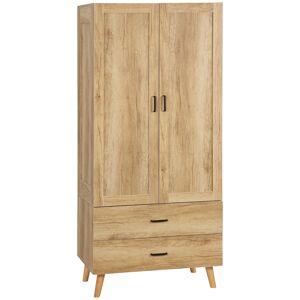 HOMCOM Armoire à vêtements armoire de rangement 2 portes et 2 tiroirs avec tringle - 80 x 54 x 180 cm   Aosom France