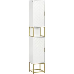 kleankin Meuble colonne rangement salle de bain meuble de rangement avec niche et 2 placards étagère réglable pieds en acier   Aosom France