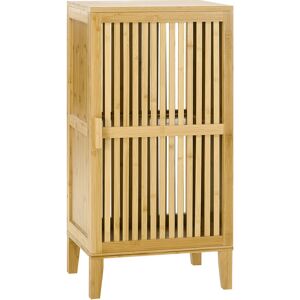 HOMCOM Meuble de rangement armoire de salle de bain en bambou avec étagères et porte 40 x 30 x 81 cm   Aosom France