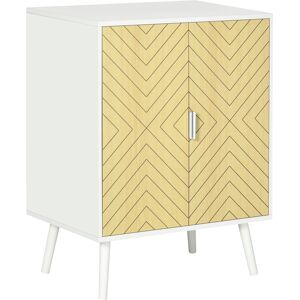 HOMCOM Buffet Meuble de Rangement scandinave Placard 2 Portes avec étagère dim. 60L x 40l x 80H cm Blanc Portes Motif Graphique en Bois Clair