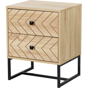 HOMCOM Table de Chevet Table de Nuit Style Graphique 48L x 39,5l x 60H cm 2 tiroirs métal Noir Panneaux Particules MDF Imitation Bois Clair