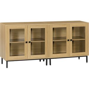 HOMCOM Buffet cuisine lot de 2 avec double portes vitrées et étagère ensemble ou séparément pieds métal 160 x 40 x 76 cm   Aosom France